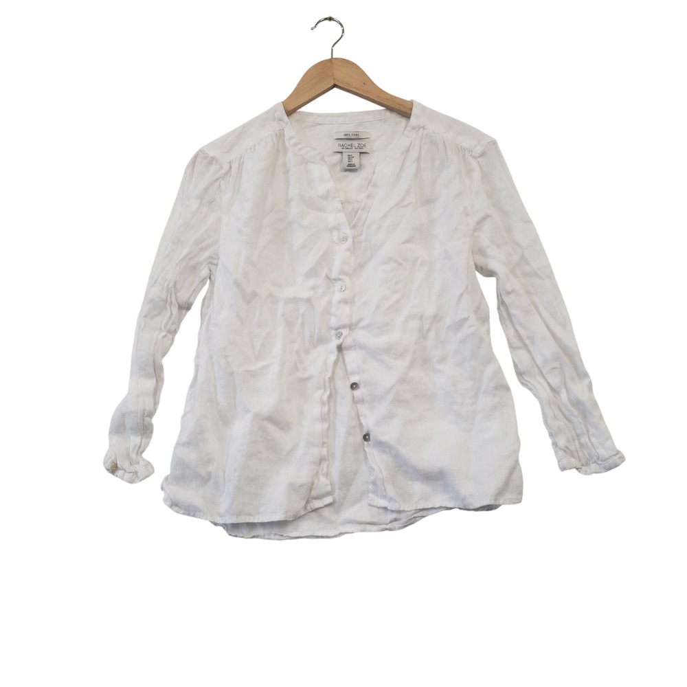 Rachel Zoe Linen Button Down Top Small White Long Sleeve Lightweight Blouse